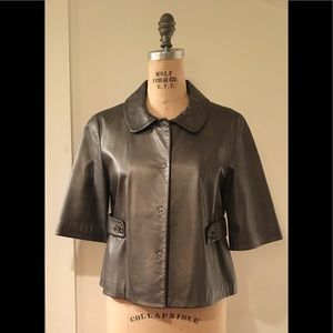 TAHARI Metallic Leather Cropped Jacket